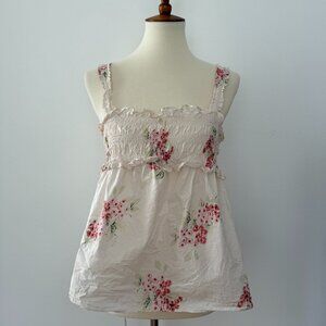 Anthropologie Rebecca Taylor Floral Sleeveless Top Smocked L Large